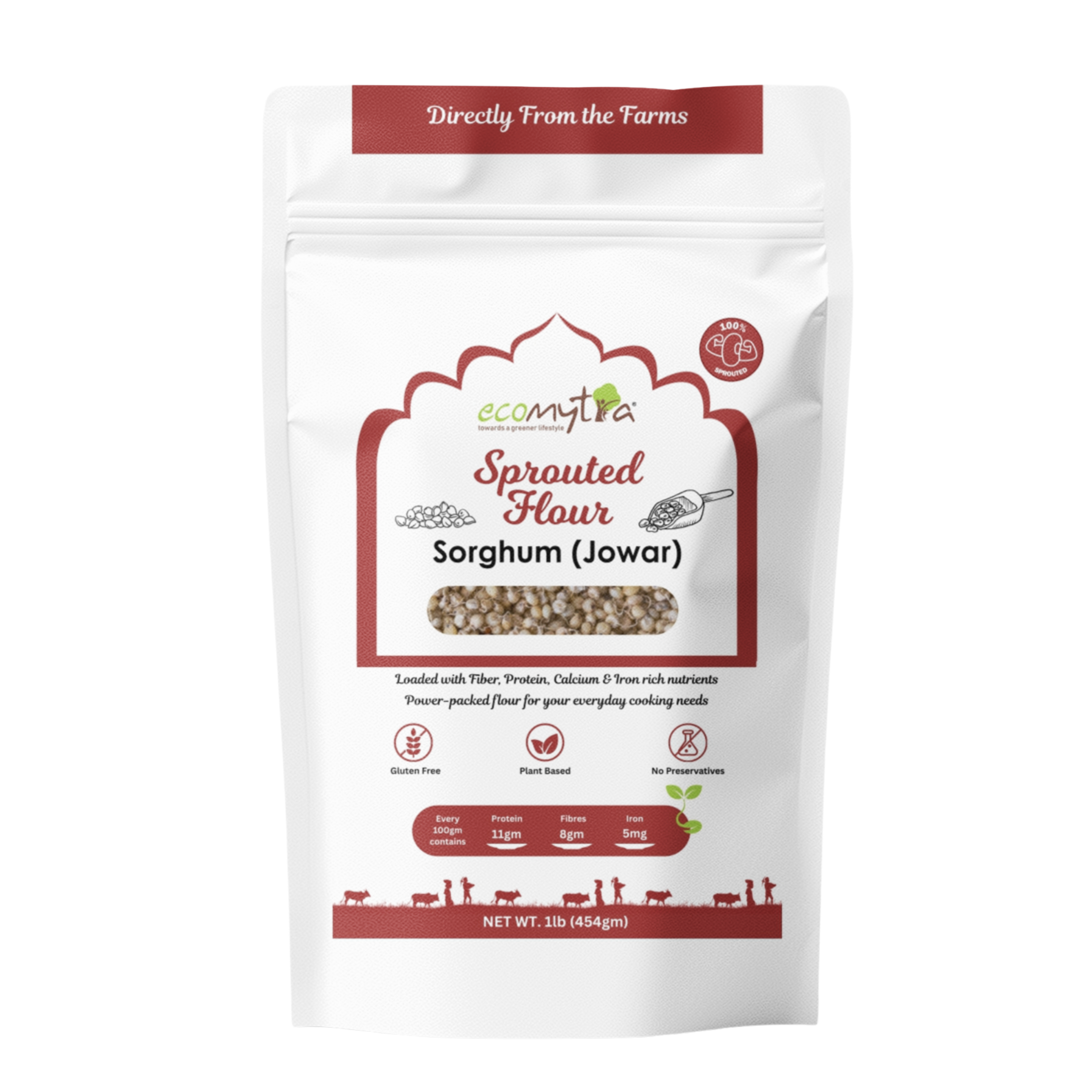 Ecomytra Organic Sprouted Sorghum Millet (Jowar) Flour (1 lbs)